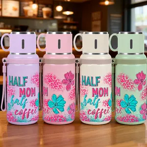 1pc 20oz 316 Stainless Steel Tumbler with Half Mom Half Coffee Leopard Print and Flowers Design, Vacuum Insulated Tumbler, Suitable for Sports, Fitness, Outdoor Travel, Time Marker Outdoor Durable Large Capacity Hiking 316 Stainless Ste Insulated Flask