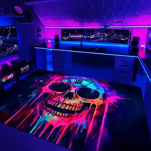 Skull Pattern Flannel Carpet, 1 Count Fluorescence Soft Comfortable Area Rug, Anti-fatigue Floor Carpet for Home Entrance Kitchen Living Room Bedroom, Halloween