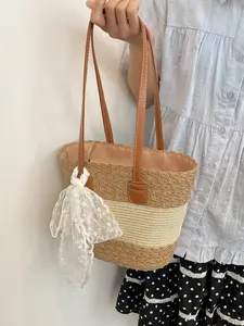 2026 New Arrival Beach Vacation Basket Crossbody Shoulder Bag, Casual Straw Weaving Design, All-Seasons Travel Daily Use Handbag for Women