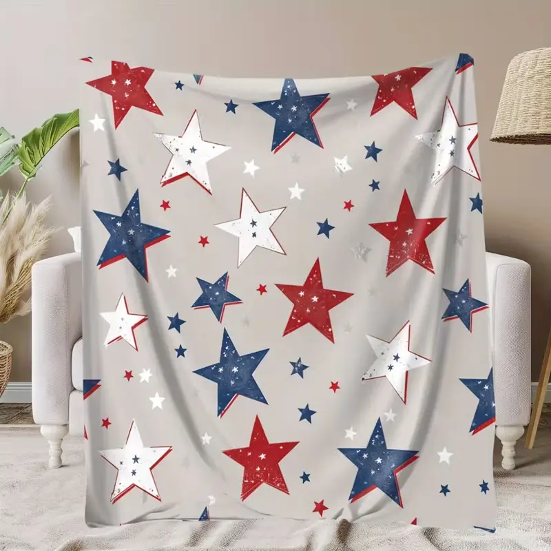Soft & Warm Patriotic Star Blanket - Red, Blue, White Pentagram Print  Perfect for Naps, Camping, Travel & Home Decor  Ideal Gift for Friends, Family & Lovers