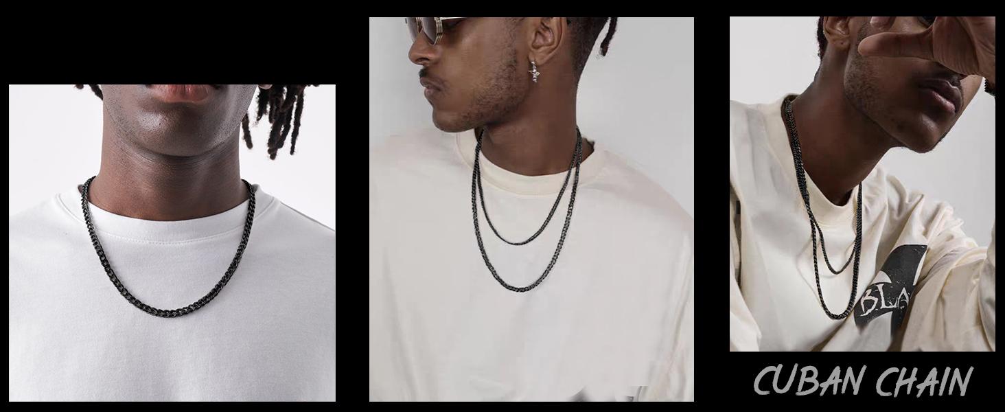 3mm/5mm Mens Black Cuban Chain Necklace Stainless Steel Link Chain 18"-24"