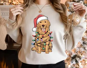 [Christmas Unisex Shirt] Christmas Golden Retriever Hoodie, Holiday Lights Dog Sweatshirt, Golden Mom Tshirt, Gift for Dog Lover, Holiday Sweater, New Year Shirt, Xmas Tee, Gift for Friends and Women - TShirt, Sweatshirt, Hoodie For Women And Men
