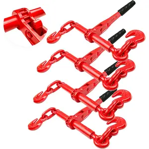 Ratchet Chain Binders 3/8'' - 1/2'' - 4 Pack Load Binder with 2 Grab Hooks - Tie Downs for Grade 70 Transport Chain - 9,200 Lbs. Safe Working Load - Heavy Duty Ratchet Binders for Towing