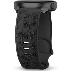 Floral Engraved Band Compatible with Samsung Galaxy Watch 7 6 5 4 Band 40mm 44mm, Galaxy Watch 5 Pro 45mm/Watch 6 4 42mm 46mm 43mm, Galaxy Active 2,20mm Soft Silicone Replacement Sport Strap for Women