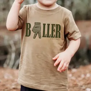 Youth Baseball Baller T-Shirt – Funny Glove Peace Sign Graphic Tee, Sport Style Shirt For Baseball Players And Fans