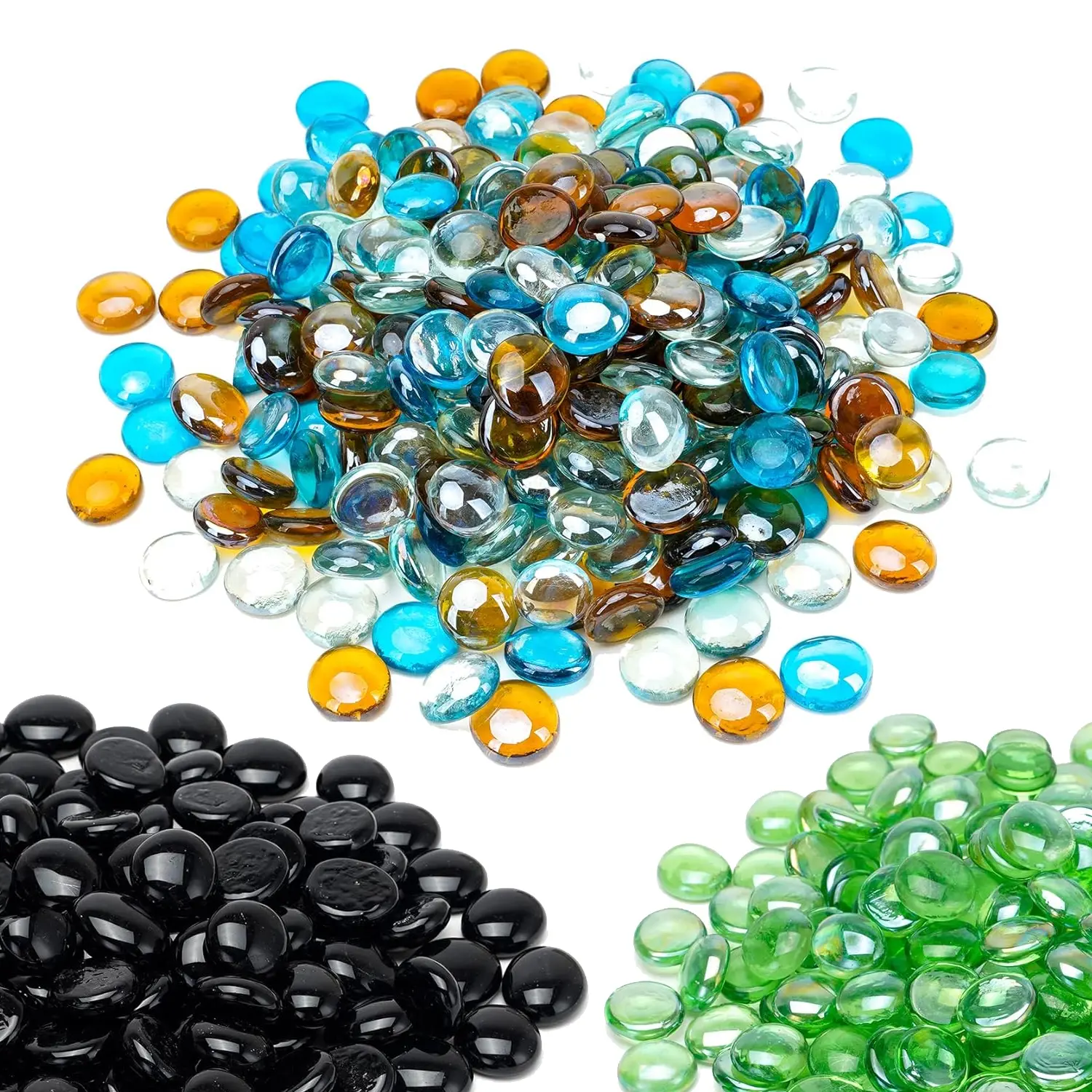 2.2LB Flat Shape Fireproof Glass Beads, Decorative Stones for Vase Fillers & Aquarium Setup, Home Improvement Decor for Hydroponic Plants & Creative Projects (Black, Brown, Green, Blue, Transparent)