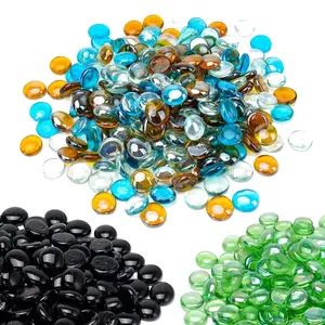 2.2LB Flat Fireproof Glass Bead Stones for Vase Fillers Aquarium Hydroponic Plants Home Decoration Black Brown Green Blue Transparent Creative Projects Decorative Purposes