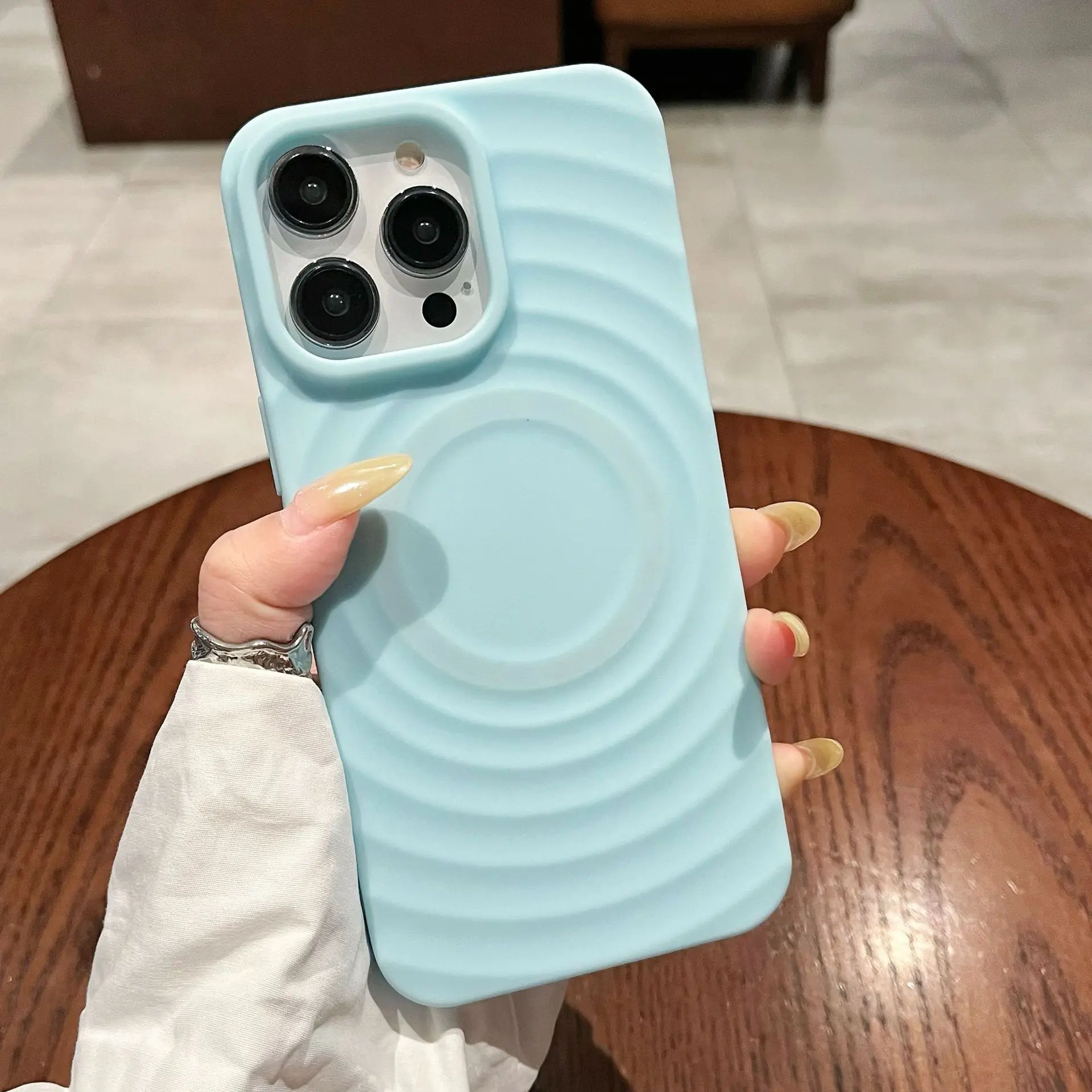 Magnetic Ring Pattern Soft Silicone Phone Case Full Coverage Protective Cover for iPhone 13/14/16/17 Pro Max