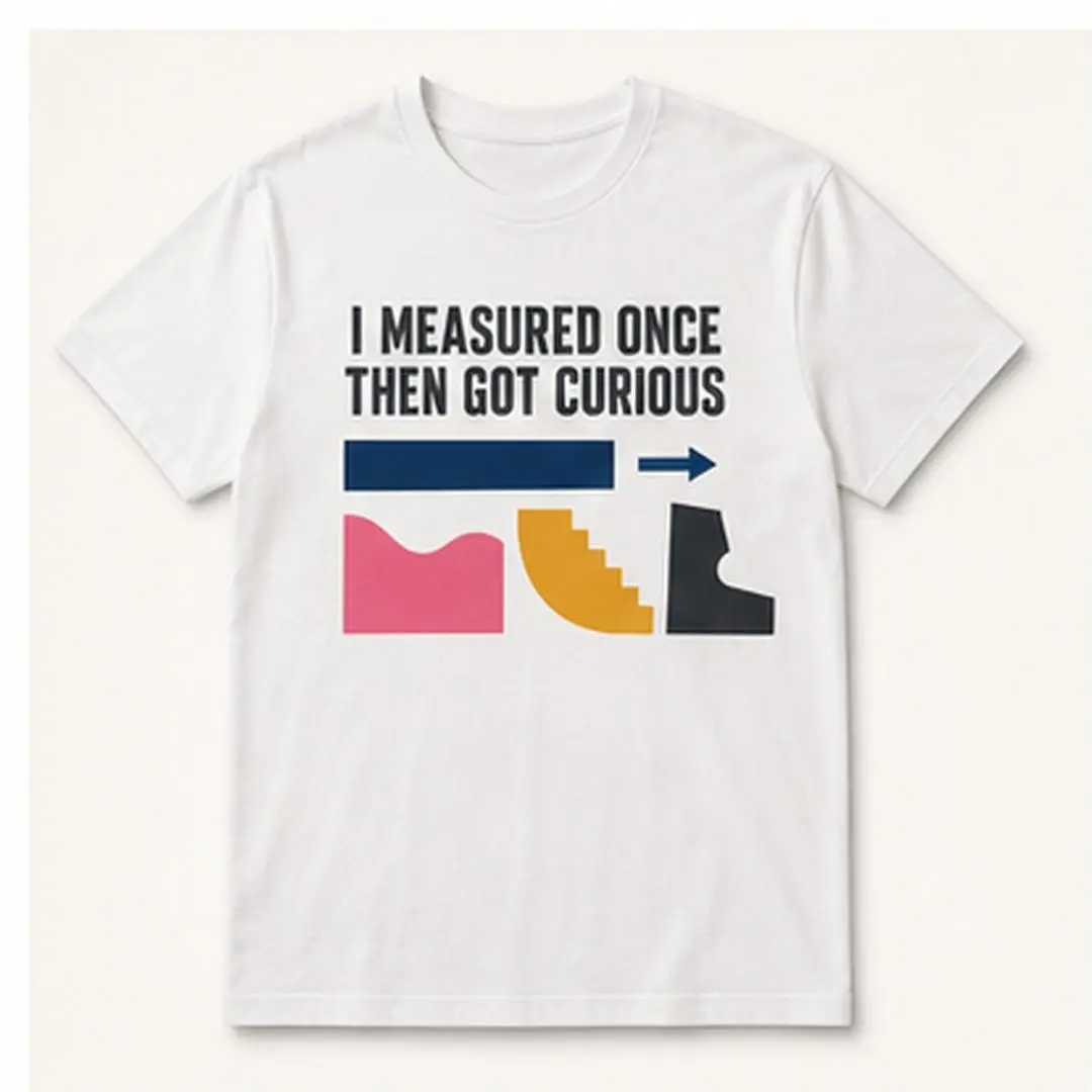 I MEASURED ONCE THEN GOT CURIOUS Men's White Graphic T-Shirt Short Sleeve Crew Neck Cotton Blend Funny Woodworking Gift for DIY Enthusiasts, Quirky Maker Humor Tee for Carpenters and Handymen original statement print casual everyday
