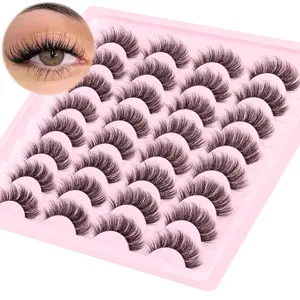 Natural Lashes Wispy Eyelashes Fuzzy Strip Eye Lashes Mink False Eyelashes Volume Fake Eyelashes 16 Pairs Eye Lashes Pack with Clear Lash Band Makeup Cosmetic