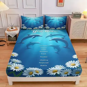 3-Piece Dolphin And Flower Language Bed Hat Set, High-Definition Digital Printing, Soft And Breathable, 100% Polyester Fiber, Perfect Gift For All Seasons, Suitable For Family And Friends. Clearance Sale