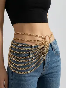 Women's Fashion Layered Chain Design Waist Chain, Casual Waist Belt for Party, Daily Clothing Decor, Trendy All-match & Exquisite Belt for Birthday Gift Western Concho Belts