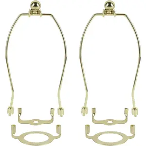 8 Inch Lamp Harp 2 Set, Detachable Shade Holder for Table and Floor Lamps with Finial, Shade Harp with 3/8 Standard Saddle and 42mm Saddle Base for E26/E27 Socket, Gold