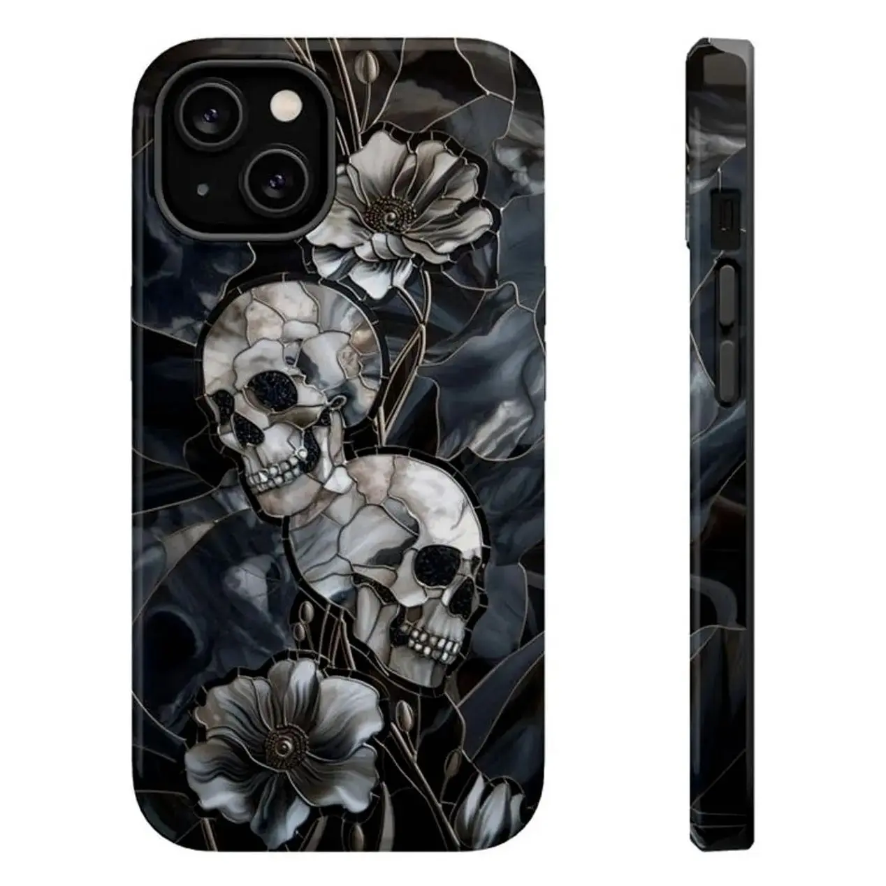 Gothic Skull Wildflowers Phone Case Protective Cover for iPhone 17, X, 11, 12, 13, 14, 15, 16 Series & Galaxy Series