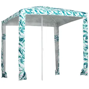 Outsunny 6.5' Quick Assembly Beach Cabana Canopy Umbrella, UV50+ Uv Protection Sun-Shade Shelter with Sandbags & Carry Bag, Green Coconut Palm for Family Use