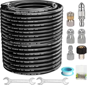 Sewer Jetter Kit for Pressure Washer Jet Drain Cleaner Hose 1/4 Inch NPT with Rotating and Button Nose Sewer Jetting Nozzles Kit 4000 PSI Power Tool