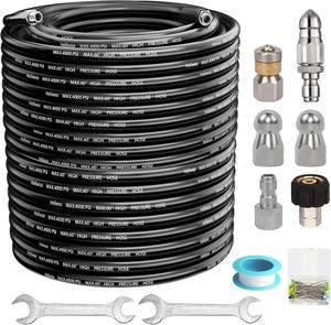 Sewer Jetter Kit for Pressure Washer Jet Drain Cleaner Hose 1/4 Inch NPT with Rotating and Button Nose Sewer Jetting Nozzles Kit 4000 PSI Power Tool