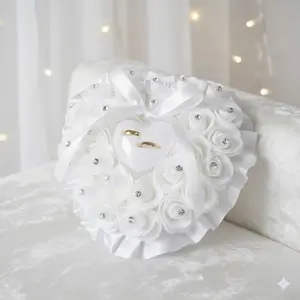 Luxury Wedding Ring Box: Rose Ring Pillow Set for Couples, Romantic Ceremony Display Holder, Popular Decorative Gift for Bridal Jewelry Storage and Perfect Ring Presentation.