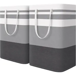 2-Pack Large Laundry Basket, Waterproof, Freestanding Laundry Hamper, Collapsible  with Extended Handles (Gradient Grey, 75L) Metal Organiser