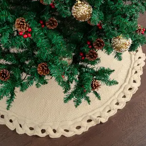 Christmas Tree Skirt, 36", Cream Knitted Christmas Skirt Tree, Xmas Tree Skirt