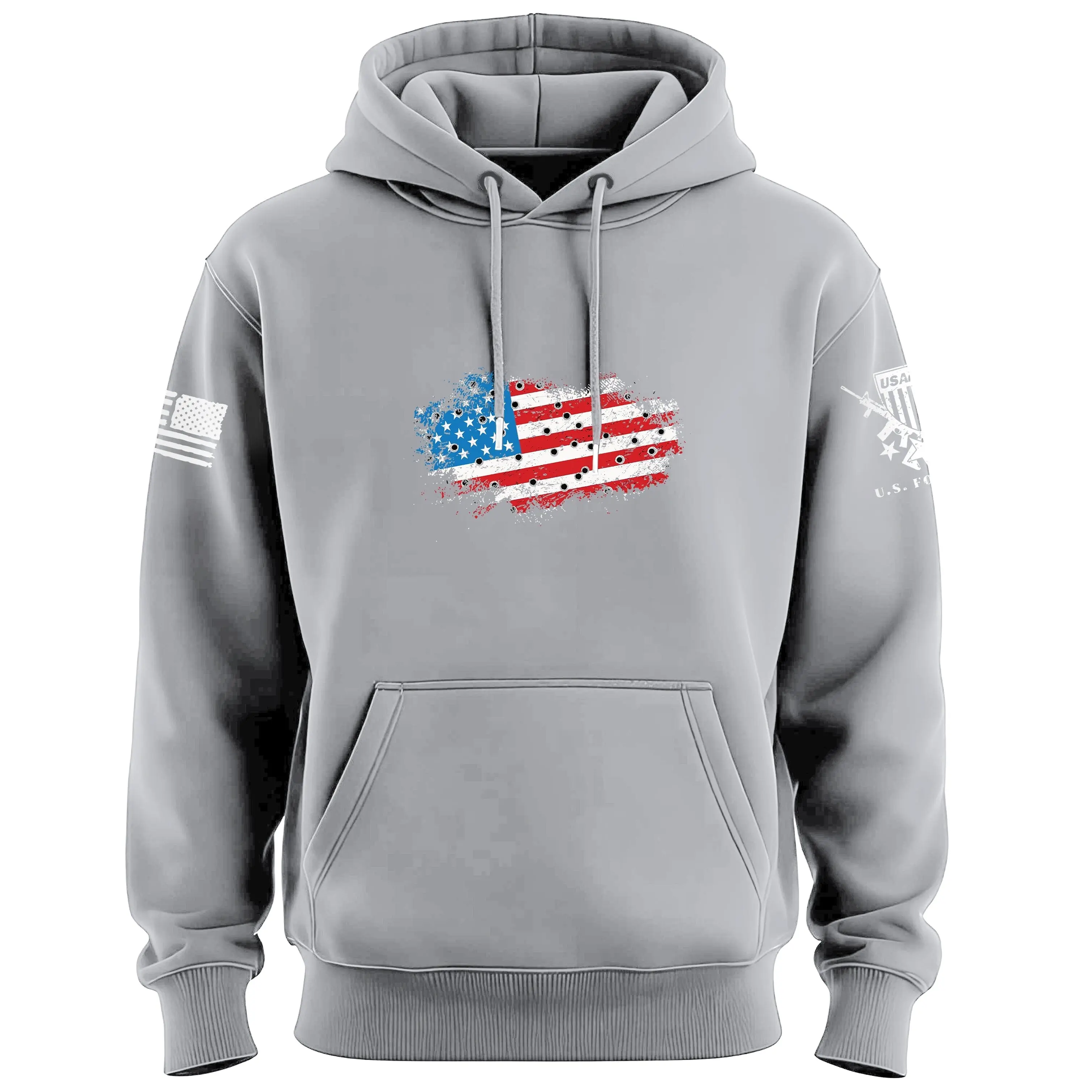 Bullet Hole USA Flag Ripped Hoodie