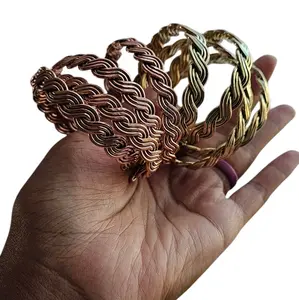 Flat Twisted Style Brass and Copper Bangles, Adjustable Stackable Bracelets For Women - Set of 1 [Made-to-Order]