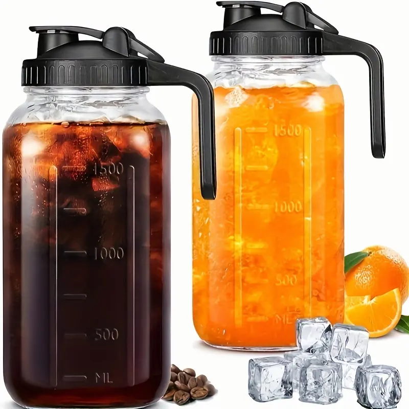 Grinkwell 64Oz Mason Jar With Handle And Lid, 2/3 Pack, Bpa-Free High Borosilicate Glass, Sports & Outdoor Beverage Carafe, Leak-Proof, For Ramadan, Christmas, New Year