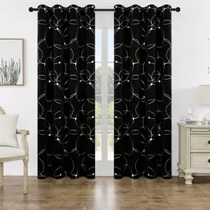 2 Pack Modern Circle Design Gold Foil Embellished Thick Curtains, Premium Blackout Drapes for Heat Insulation UV Protection Noise Cancelling Privacy, Stylish Grommet Top Hanging, Durable Soft Fabric for Bedroom Living Room Home Window Decor