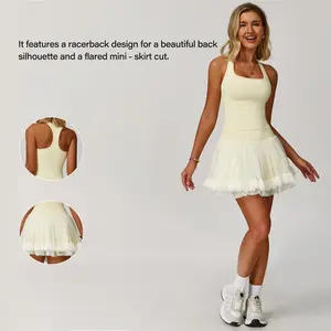 Women's Summer Two-Piece Tennis Outfit: Mesh Ruffle Mini Skirt Set & Racerback Crop Top; Golf & Sports Attire; High-Stretch Athleisure Wear