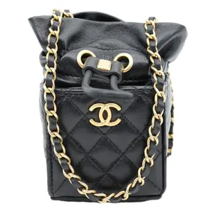Pre-owned CHANEL Quilted Leather Crossbody Bags Drawstring CC Mini Bucket Crossbody Bag Black