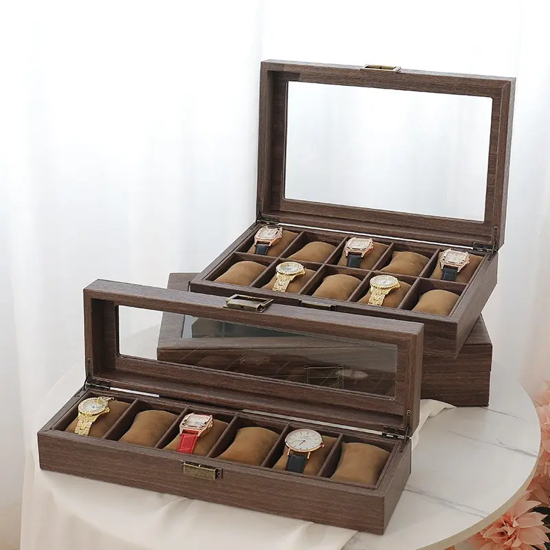 Wooden Watch Box for Men, Multi-Slot Watch Case Organizer, Glass Display Top, Exquisite and Durable Design, Ideal for Wristwatch Storage