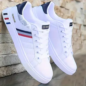 Men’s trendy white sneakers—versatile for sports and casual wear; suitable as student flats with a low sole; running/casual trainers; closed-toe training shoes