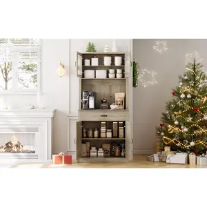 Kitchen Pantry Cabinet with Microwave Stand, 71”Freestanding Tall Kitchen Cabinet with Doors and Shelves for Dining Room