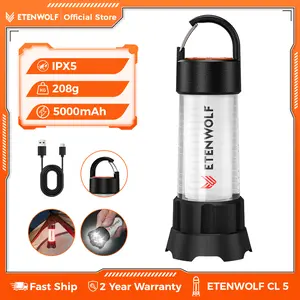 Rechargeable Camping Lantern & Flashlight 2-in-1, 1000 Lumens, USB-C, 5000mAh Battery, Stepless Dimming, Red/UV/SOS, IPX5 Waterproof – ETENWOLF CL5 for Camping Hiking Emergencies