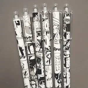 [Anime Pens] 6pcs Anime Pens, Medium Nib , Water-based Black Ink, Durable Plastic, Anime Themed Pens, Office and School Stationery