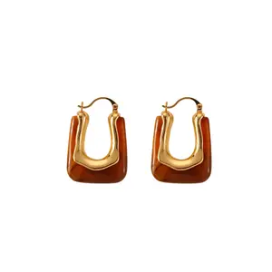 Retro Resin Hoop Earrings for Women – Unique U-Shaped Statement Earrings