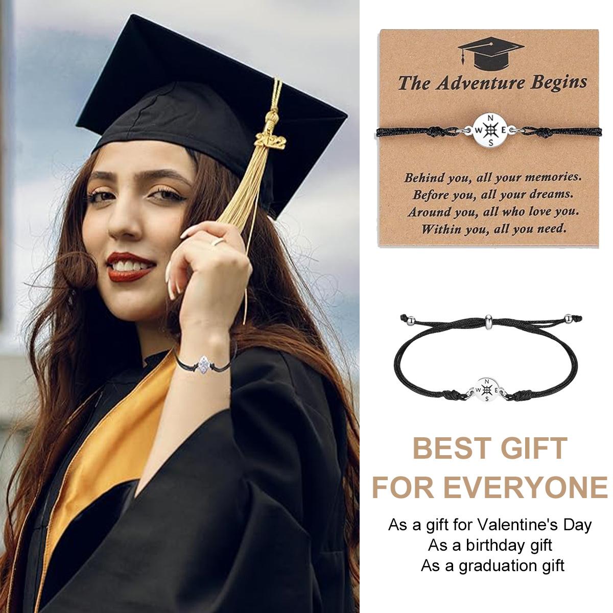 Unique Grad Cap Box 2026 Graduation Gifts for Her/Him - Adjustable Unisex Bracelet Compass Bracelet Class of 2026 for Primary/Middle School/High School/College Grads