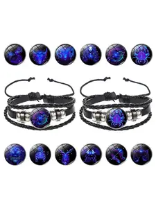 Trendy Couple, Cross-Border Design, Multilayer Braided Glow-In-The-Dark Punk Leather Starry Sky Jewelry, Perfect Gift Idea, Bracelet For Couples