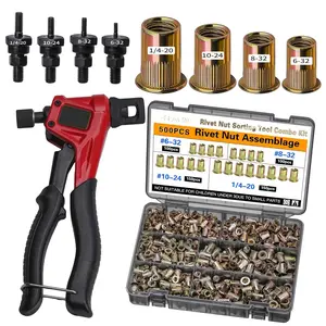 Imperial  Rivet Nut Tool Kit, 500 count (1/4-20,10-24,8-32,6-32) inch Rivet Nut, Suitable for Furniture, Decoration, Automotive, Marine and Industrial Applications