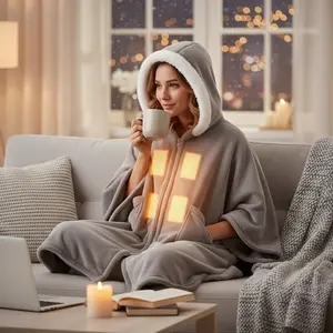 8-Zone Wearable Heated Blanket 3 Heat Levels 59x31in Soft Double-Layer Flannel USB-Powered Portable with Pockets Machine Washable for Indoor Outdoor Use