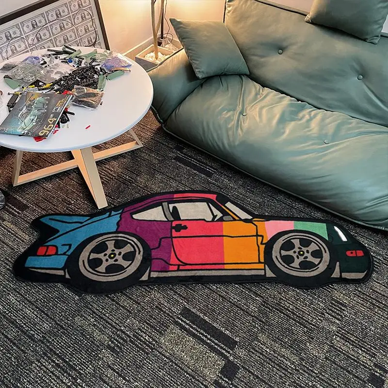 Creative Cartoon Sports Car Design Area Rug, 1 Count Bedroom Decorative Rug, Indoor Floor Mat for Living Room Playroom Bedroom Bedside, Home Decoratio
