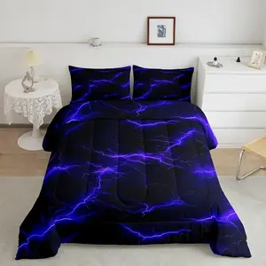 Feelyou Weather Lightning Geometric Bed Comforter Set - Digital Print Microfiber Cloth, Breathable Multi-Size Bedding Set for Teens & Children, Modern Neon Glowing Quilt Duvet Insert for Bedroom Decor (Queen Option)