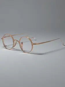 Ultra-Lightweight Vintage Round Frame Titanium Prescription Glasses, Unisex Light Blocking Reading Computer Cycling Music Festival Props