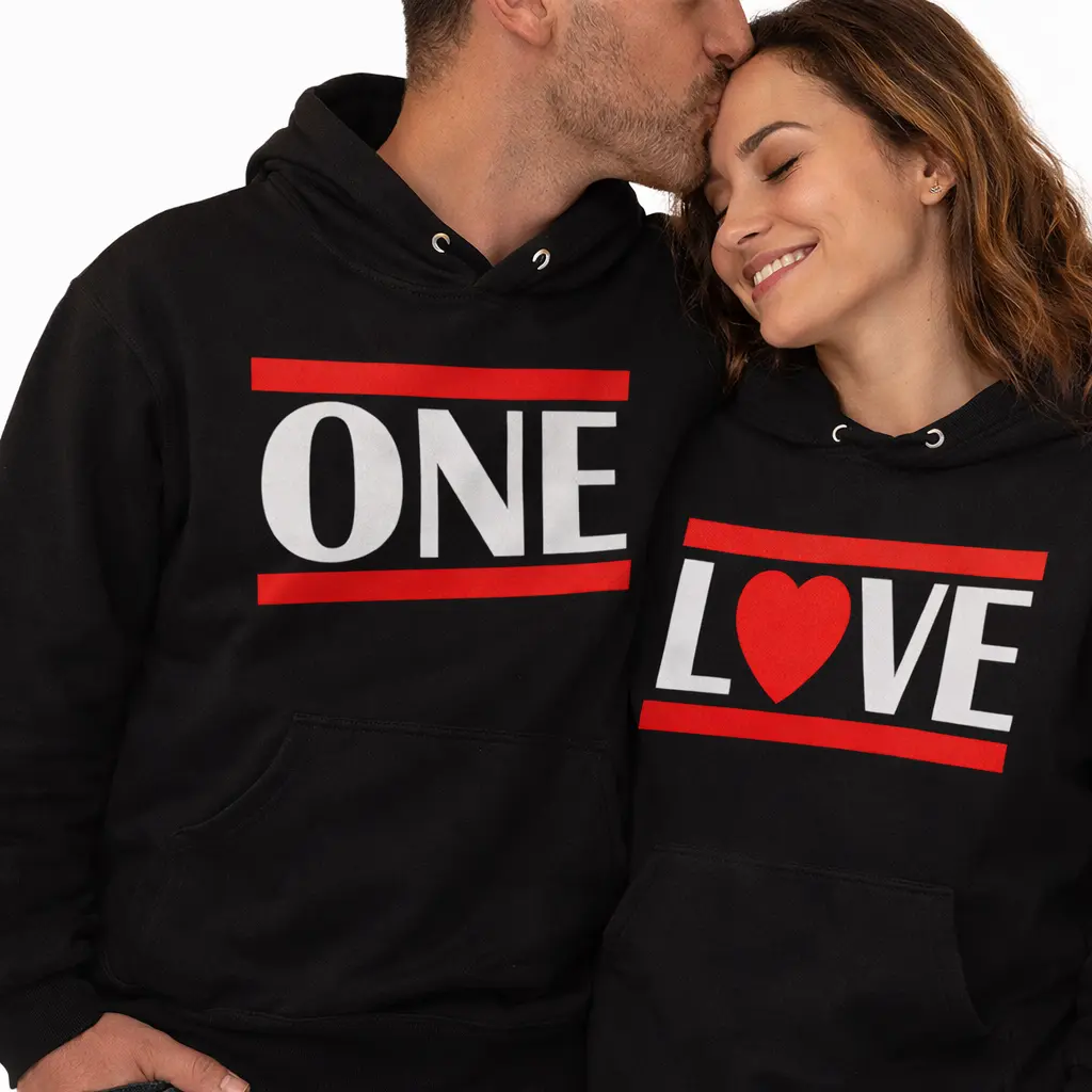 One Love Couples Hoodies | Black | Matching Valentines Day, Wedding & Anniversary Hoodies