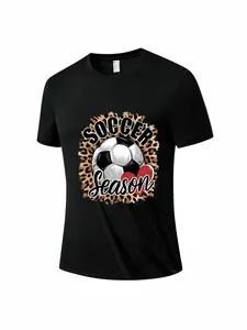 Men's Soccer Season Quick-Dry T-Shirt, Heart Leopard Print, Breathable Sweat Absorption, Ideal for Daily Wear and Outdoor Sports