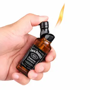 Mini Whisky Bottle Jet Torch, Refillable Windproof Butane Flame, Portable Creative Car Ornament for Bar Decor