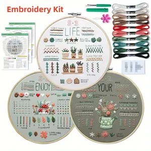 3 Pack Beginner Embroidery Kits for Adults DIY Starter Kit with 33 Stitch Techniques,Stamped Patterns,Embroidery Hoop,Colorful Threads,Tools,Christmas Party Gifts,DIY Hand Tools Kits,Springtok