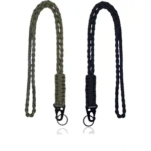 Paracord Lanyard ,2Pcs Heavy Duty Braided Parachute Rope Necklace Key Chain with Metal Clip and Key Ring for Men Women for ID Badges Wallets Whistle  Holder