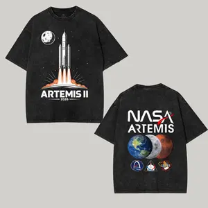 Artemis II Rocket Launch Shirt, NASA Space Program Tee, Minimalist Rocket Graphic T-Shirt, Vintage Washed Streetwear, Space Lover Gift