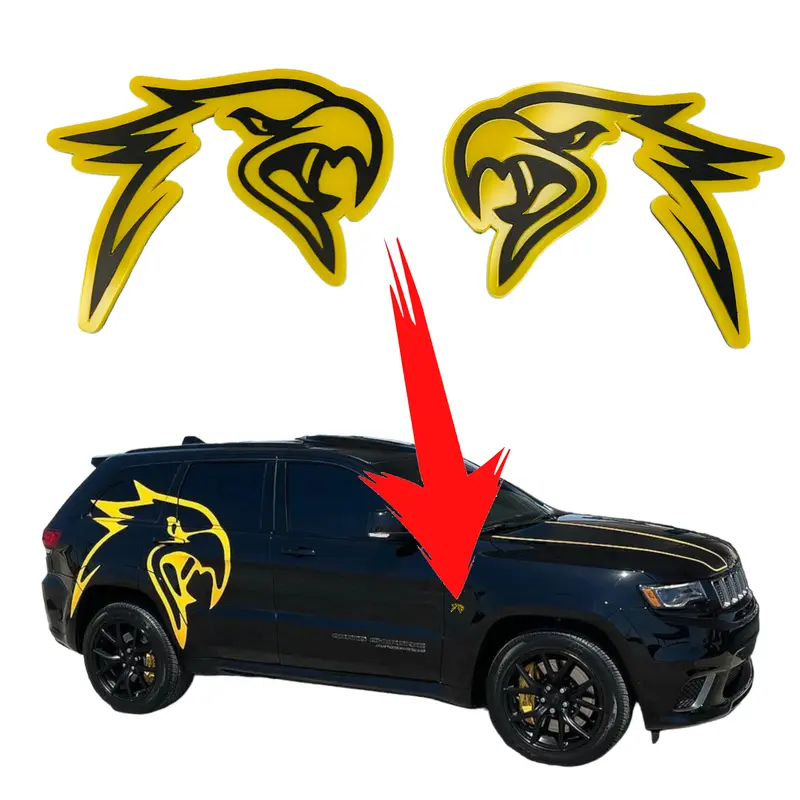Factotum Motorsports HELLHAWK Emblem - Pair of 2 for Jeep Trackhawk Fenders and Grand Cherokee